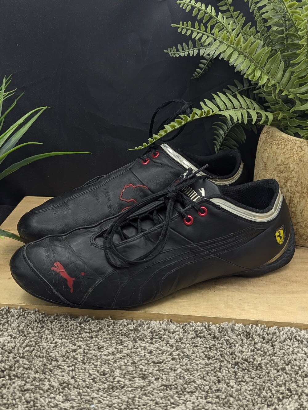 Puma Ferrari F1 Future Cat Black Leather Mens Size 13 Driving Shoes Casual
